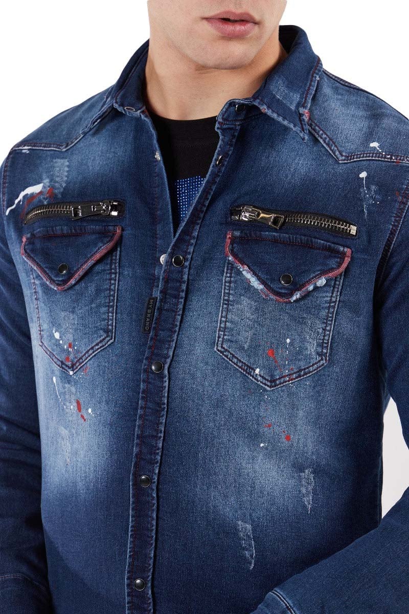 My Brand RED WHITE DESTROYED SHIRT | BLUE Blauw