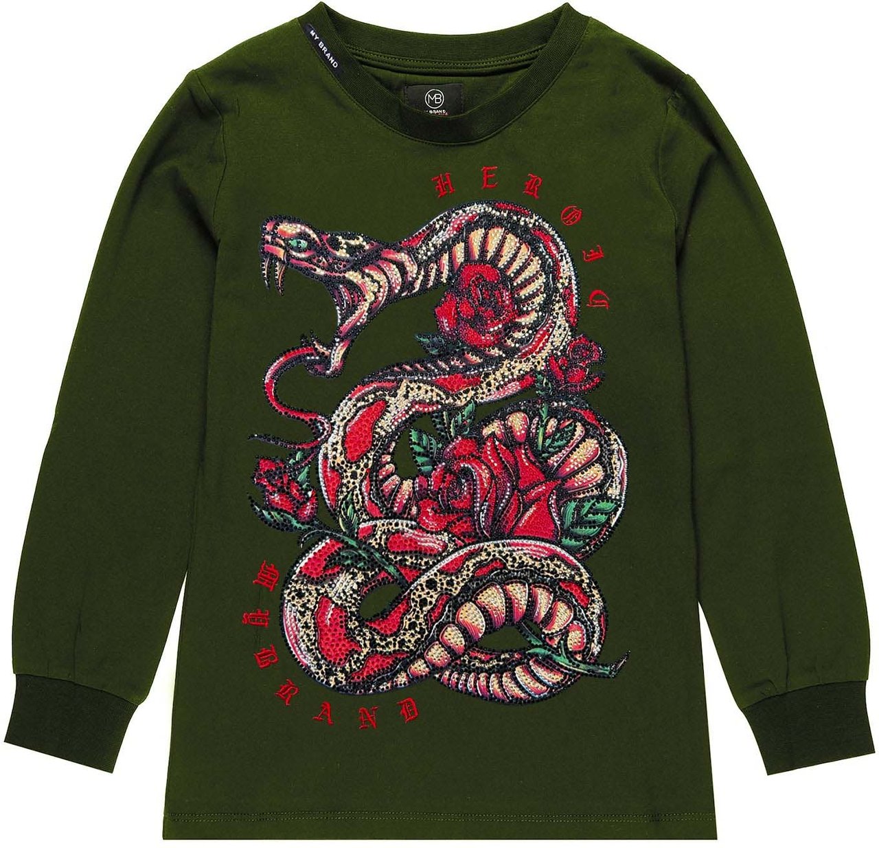 My Brand Snake Roses Longsleeve Army | ARMY Groen