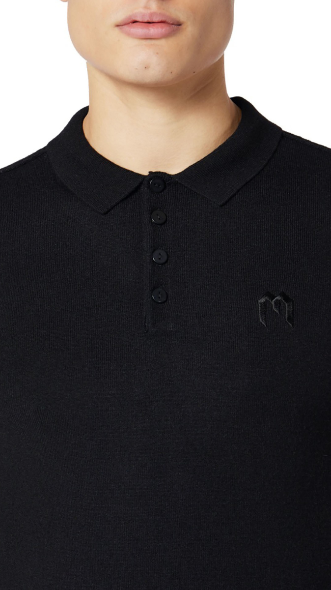My Brand Solid M Longsleeve Polo | BLACK Zwart