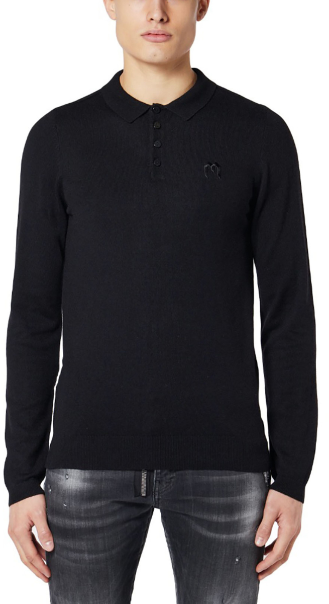 My Brand Solid M Longsleeve Polo | BLACK Zwart