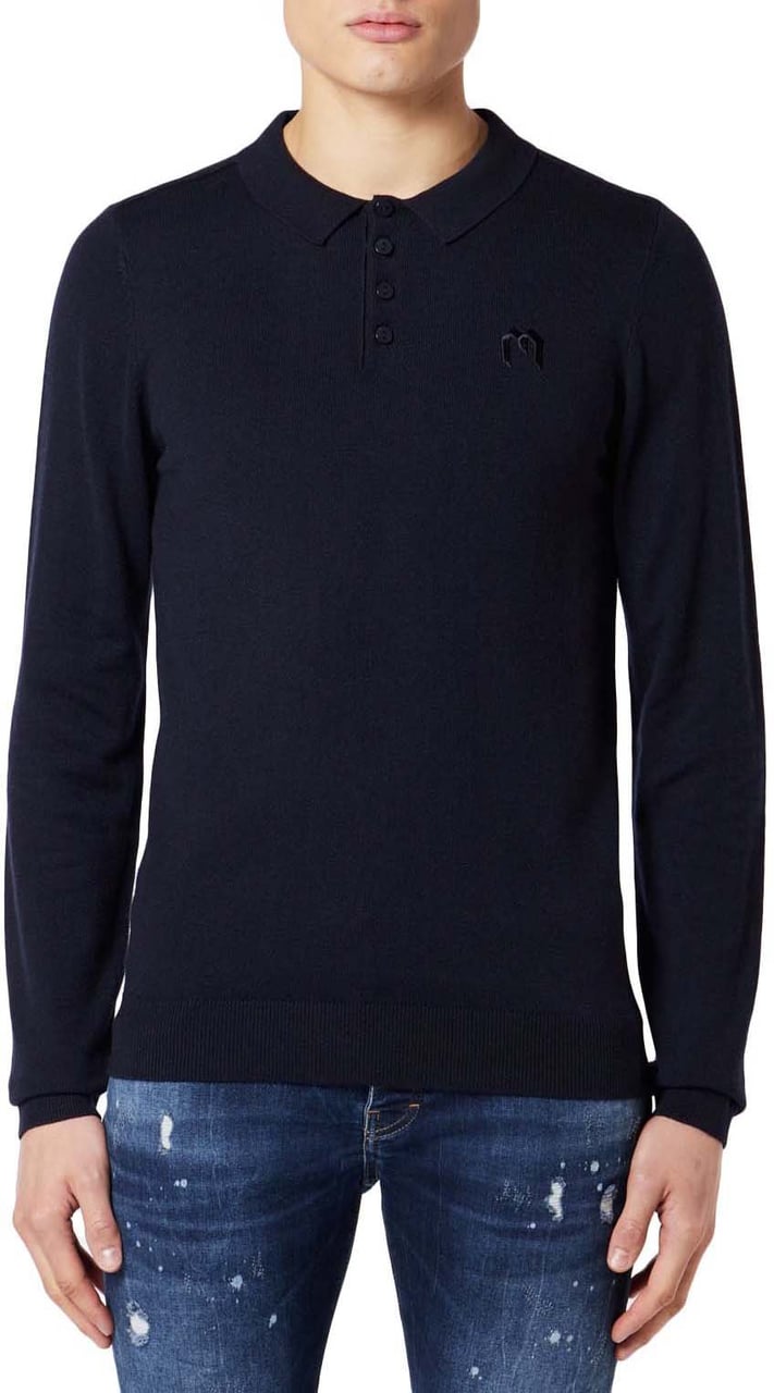 My Brand Solid M Longsleeve Polo | BLUE Blauw