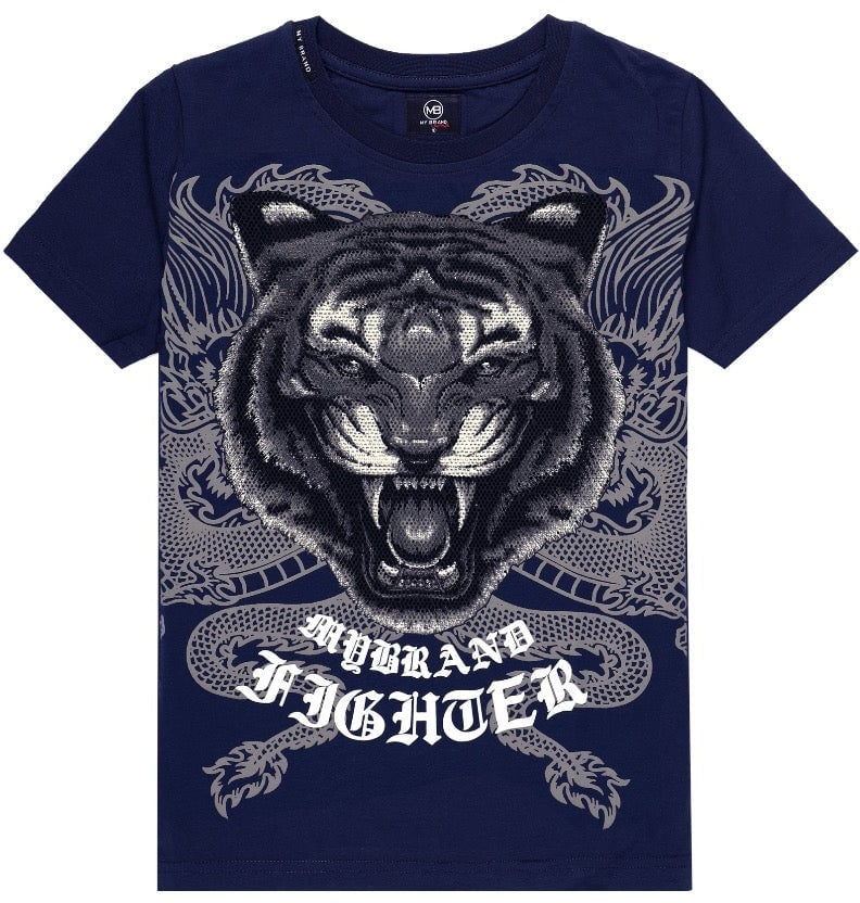 My Brand TIGER FIGHTER DRAGON T-SHIRT | NAVY Blauw