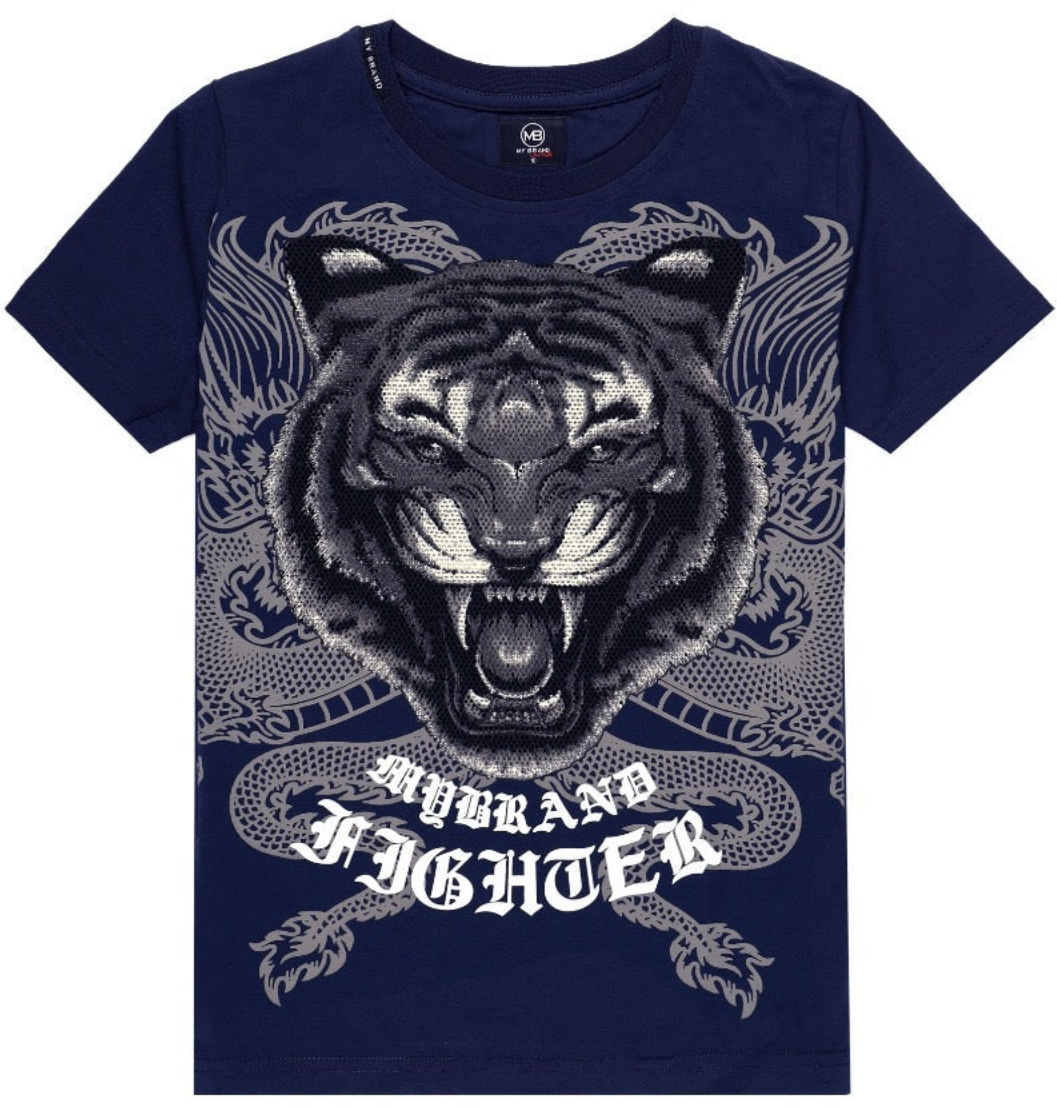 My Brand TIGER FIGHTER DRAGON T-SHIRT | NAVY Blauw