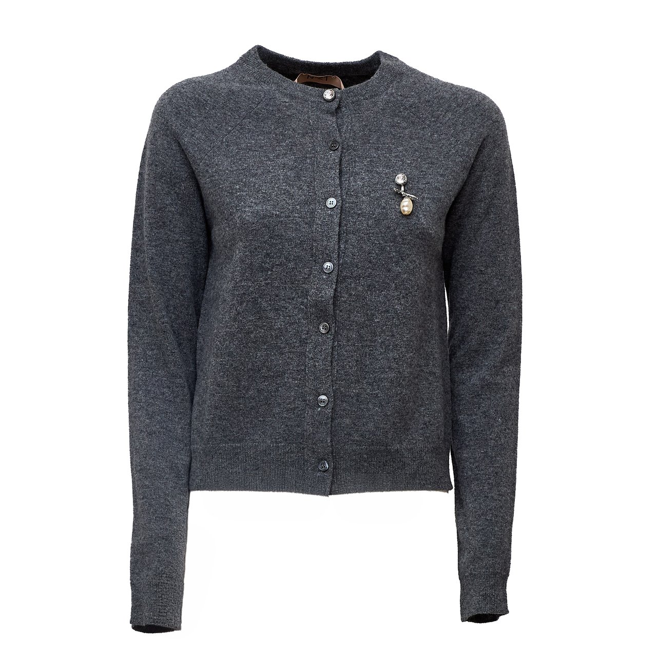 N 21 Jeweled Button Crewneck Cardigan Grijs