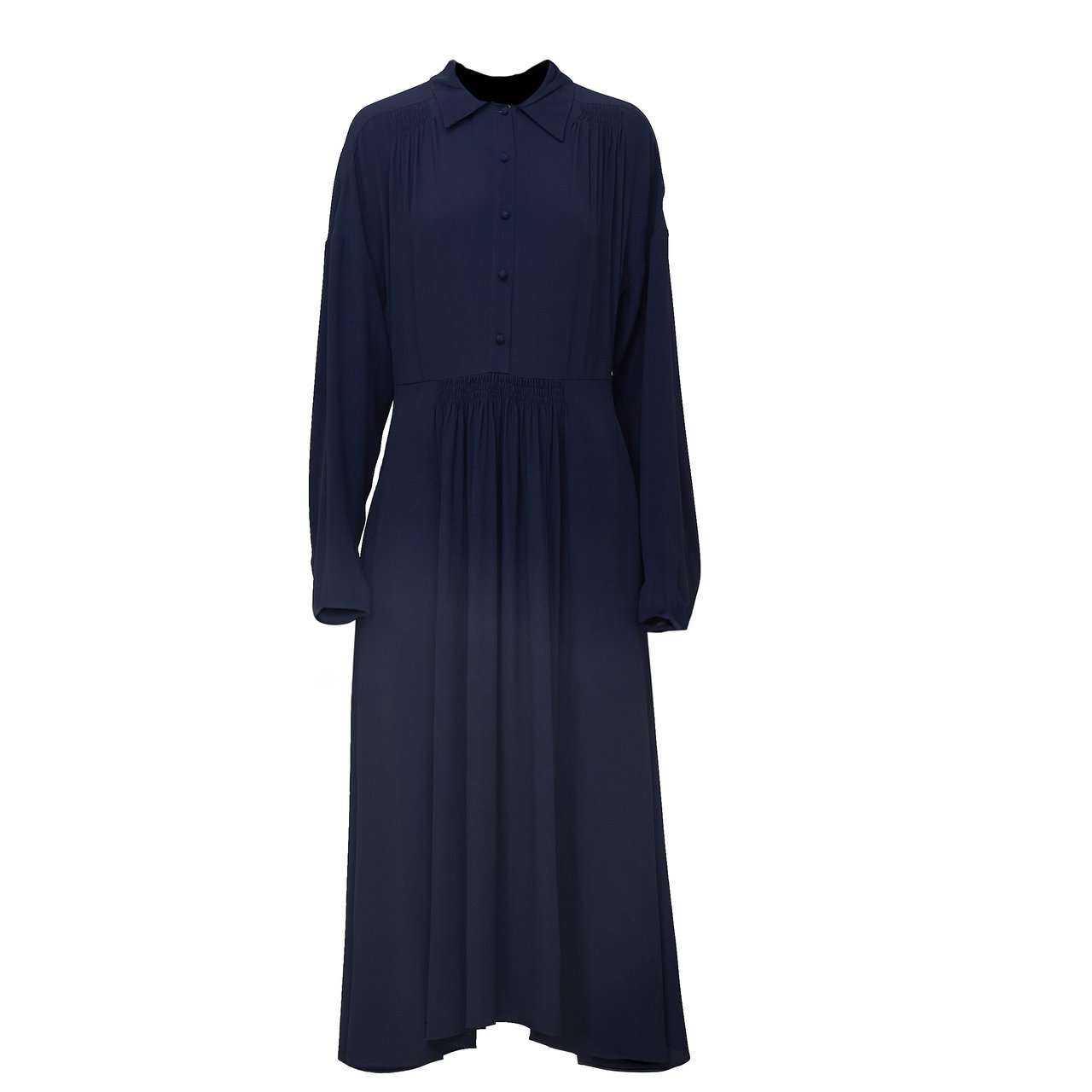 N 21 Gathered Waist Midi Dress With Classic Collar Zwart