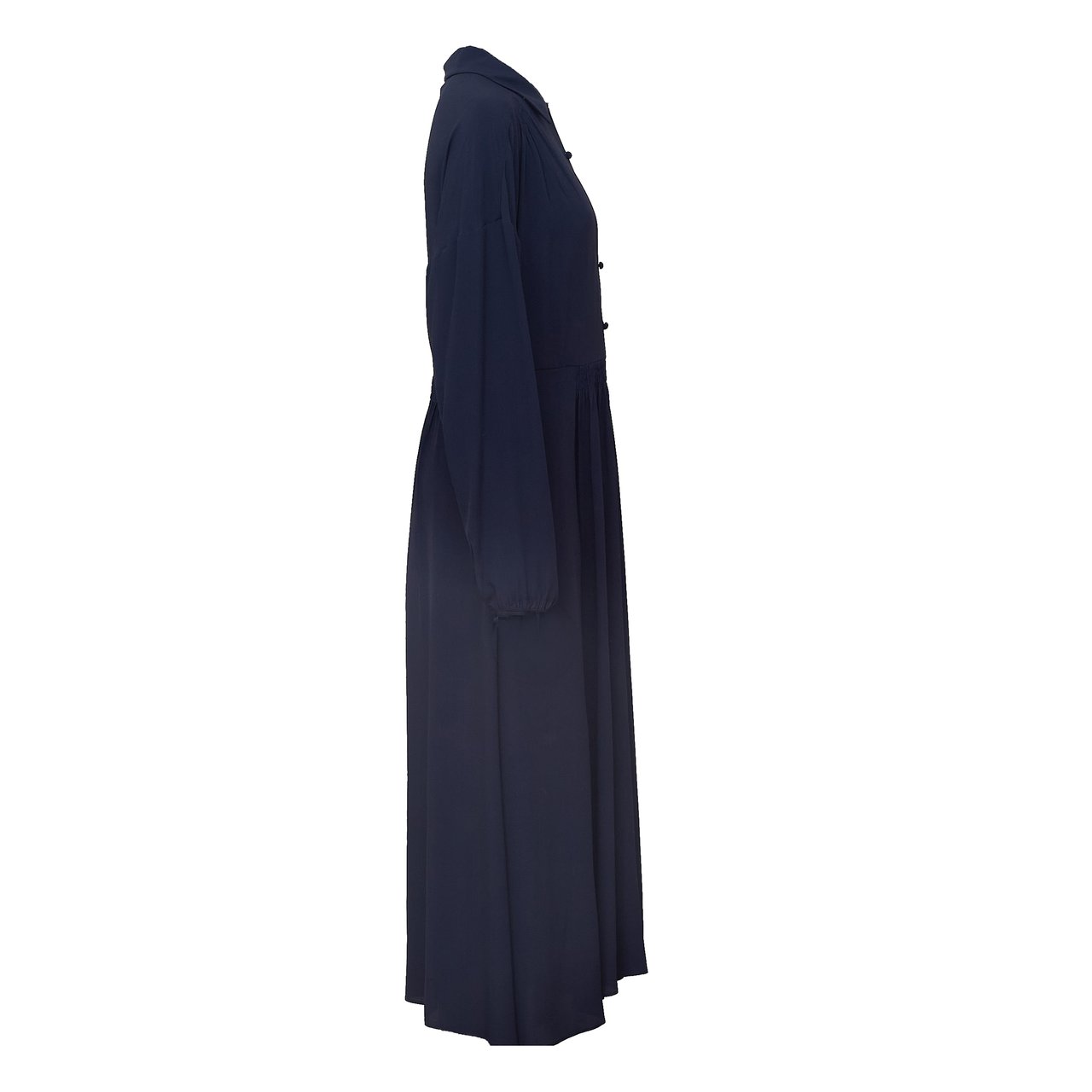 N 21 Gathered Waist Midi Dress With Classic Collar Zwart