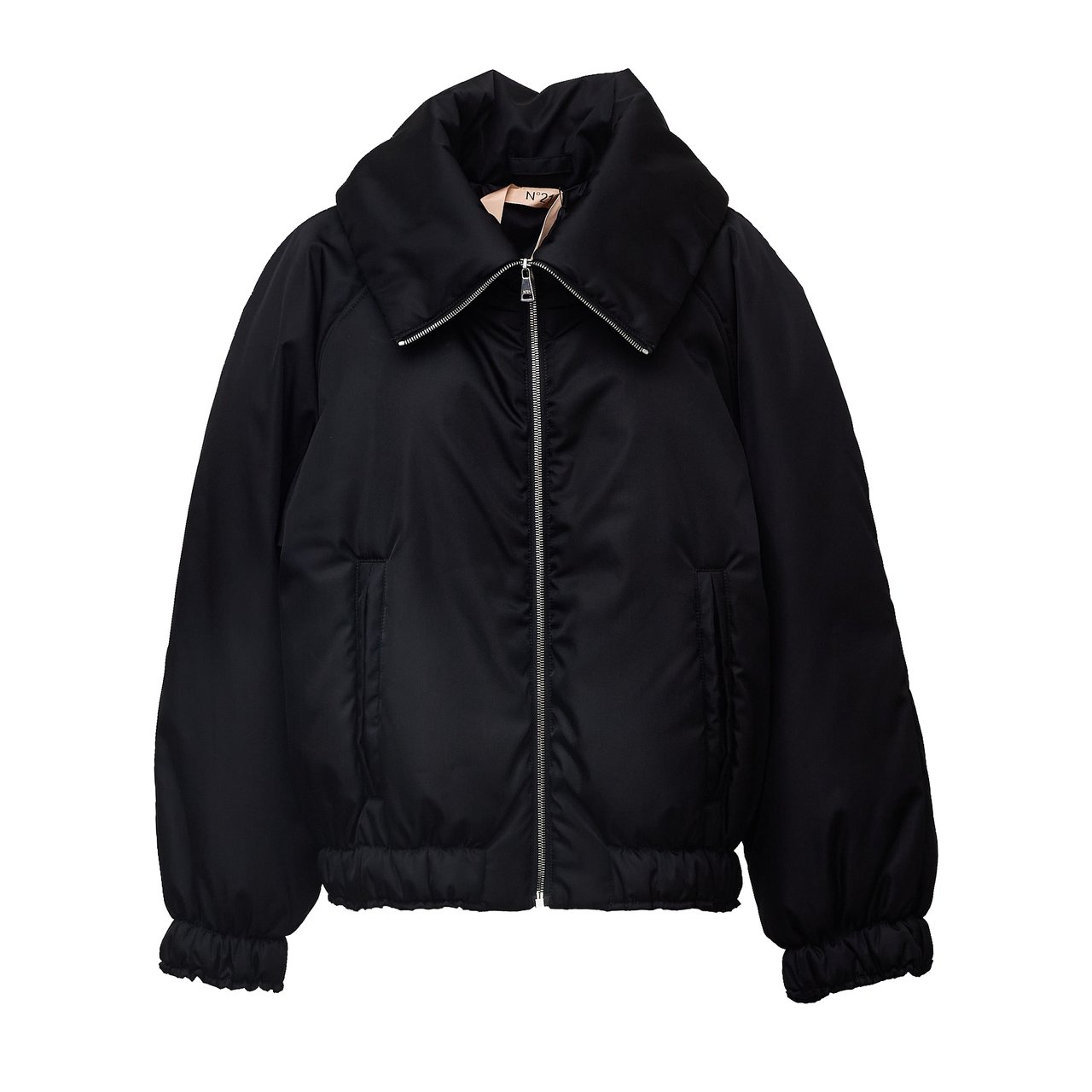 N 21 Down Coat with Wide High Collar and Relaxed Silhouette Zwart