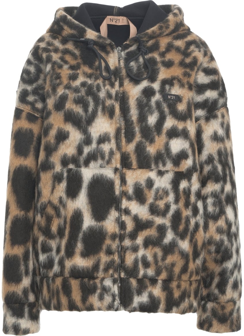 N 21 Hooded jacket made of faux fur Bruin