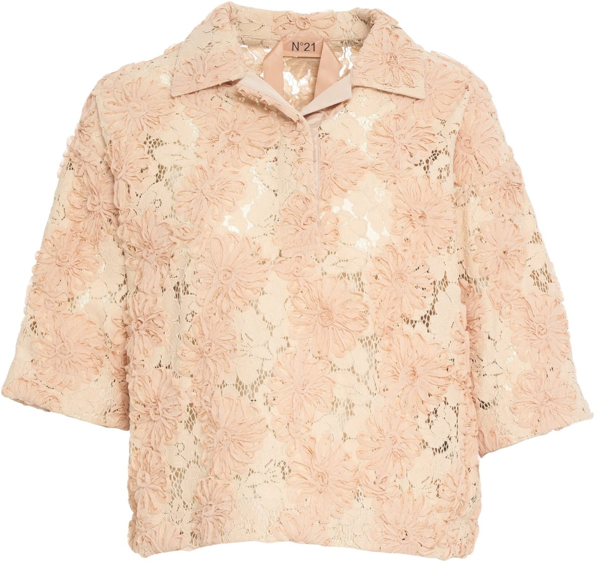 N 21 Lace blouse with floral pattern Beige