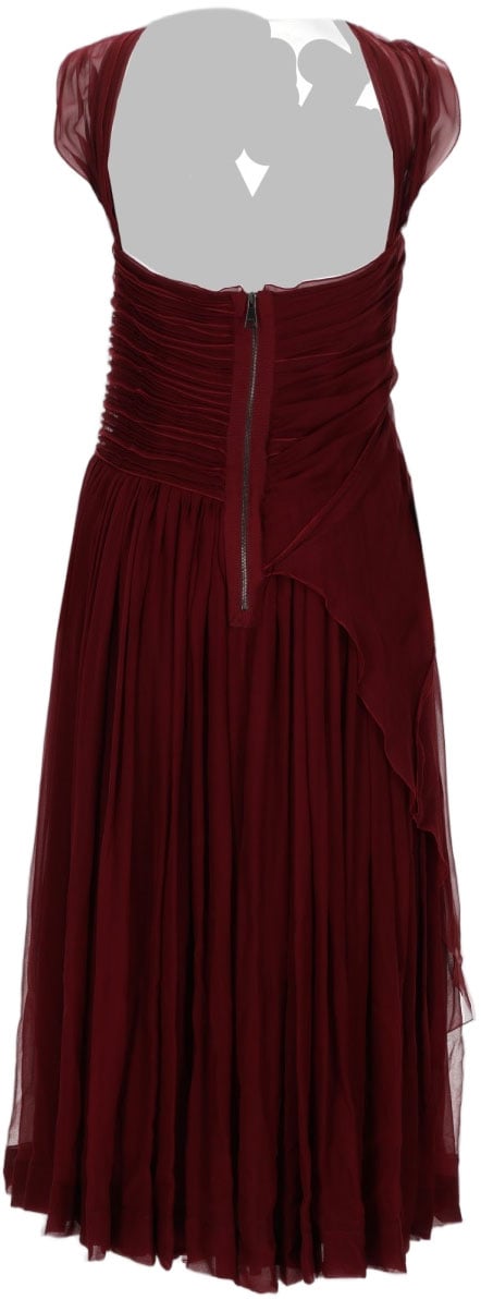 N 21 Burgundy Strapless Midi Dress with Ruched Bodice Maroon