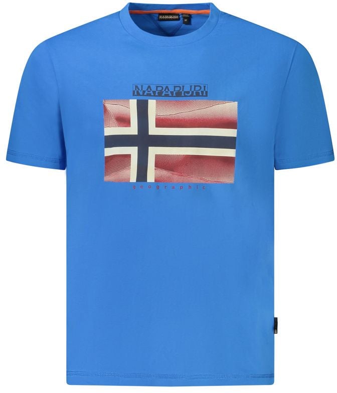 Napapijri Blue Cotton Men T-Shirt Blauw
