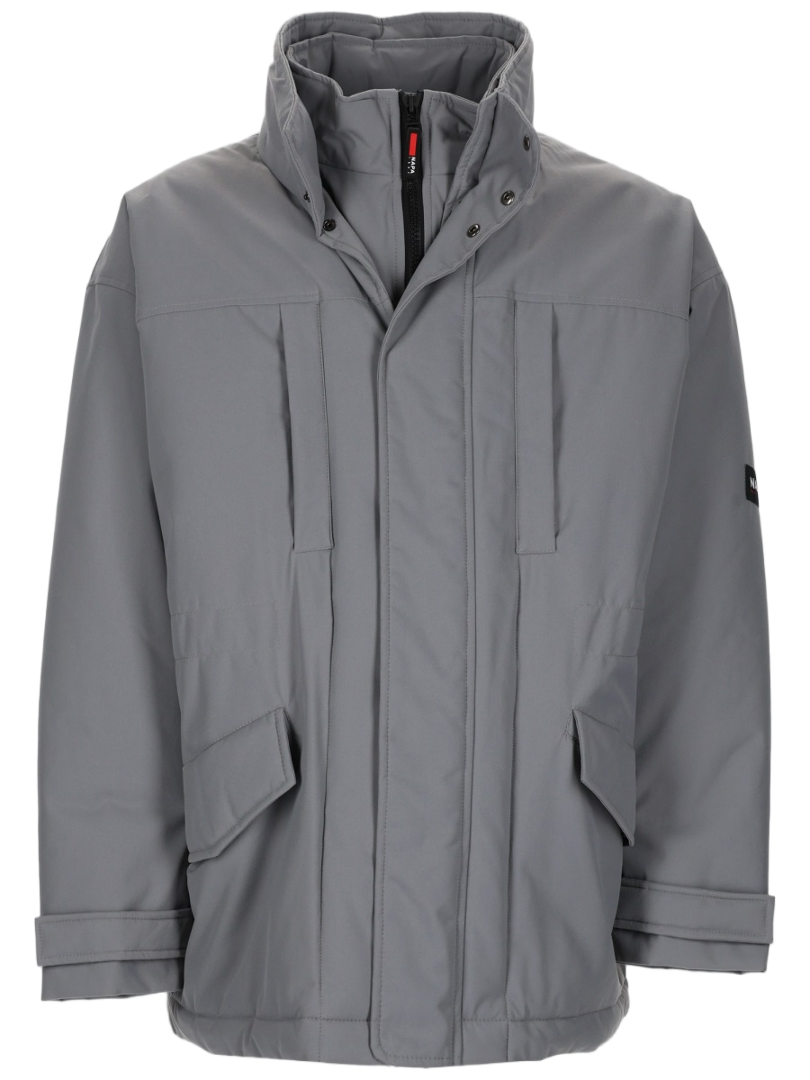Napapijri Boxy-Fit Hooded Parka with Concealed Closure and Practical Pockets Grijs