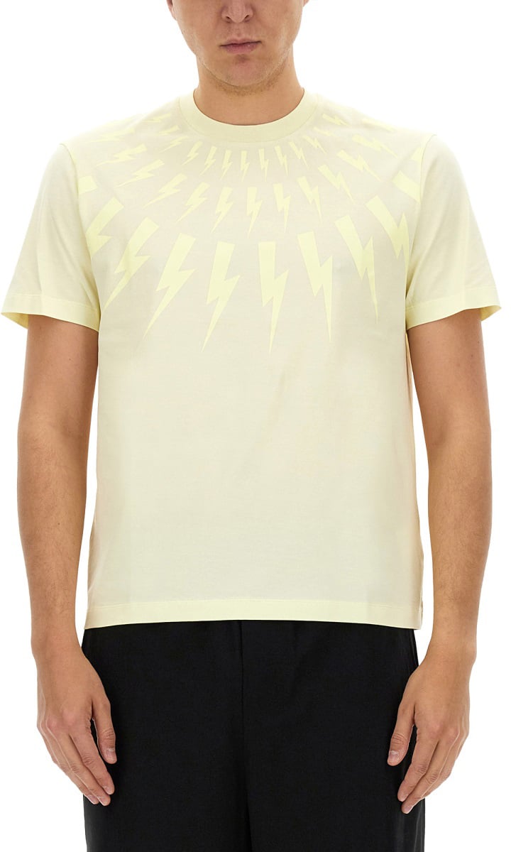 Neil Barrett "FAIRISLE THUNDERBOLT" T-SHIRT Beige