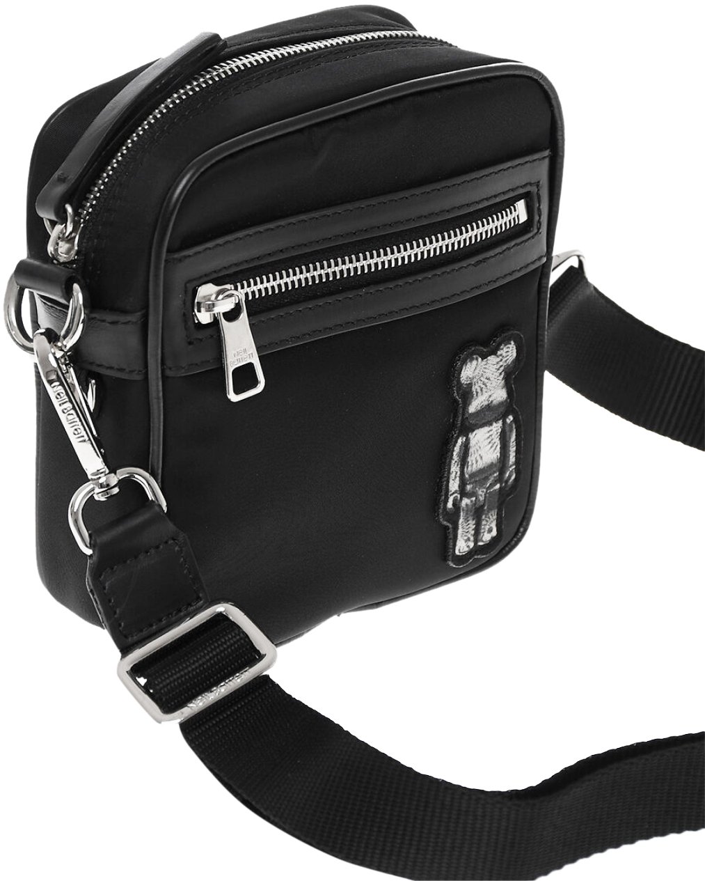 Neil Barrett Bearbrick Logo Nylon Twill Crossboby Bag Zwart
