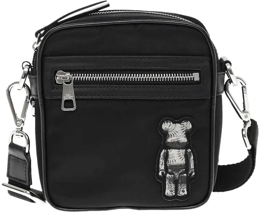 Neil Barrett Bearbrick Logo Nylon Twill Crossboby Bag Zwart