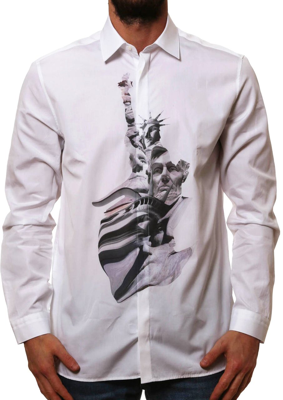 Neil Barrett Neil Barrett State Of Liberty Cotton Shirt Wit