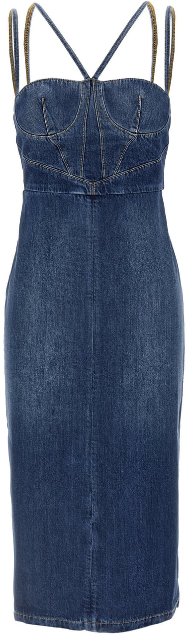 Nensi Dojaka Blue Cotton Midi Dress Blauw