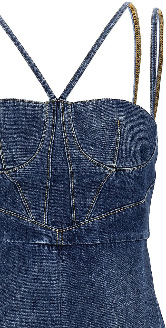 Nensi Dojaka Blue Cotton Midi Dress Blauw