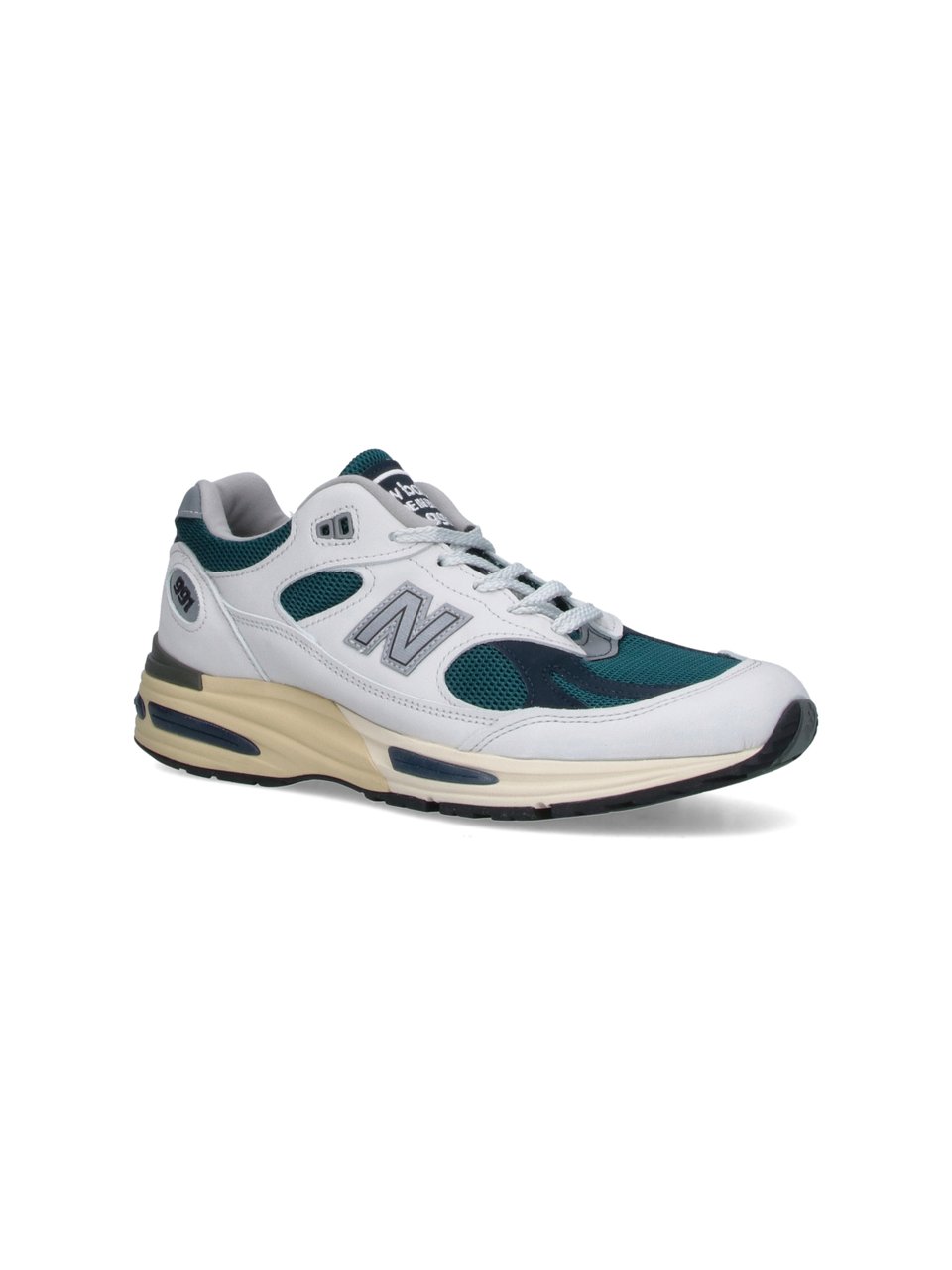New Balance White Leather and Dark Teal Sneakers Wit