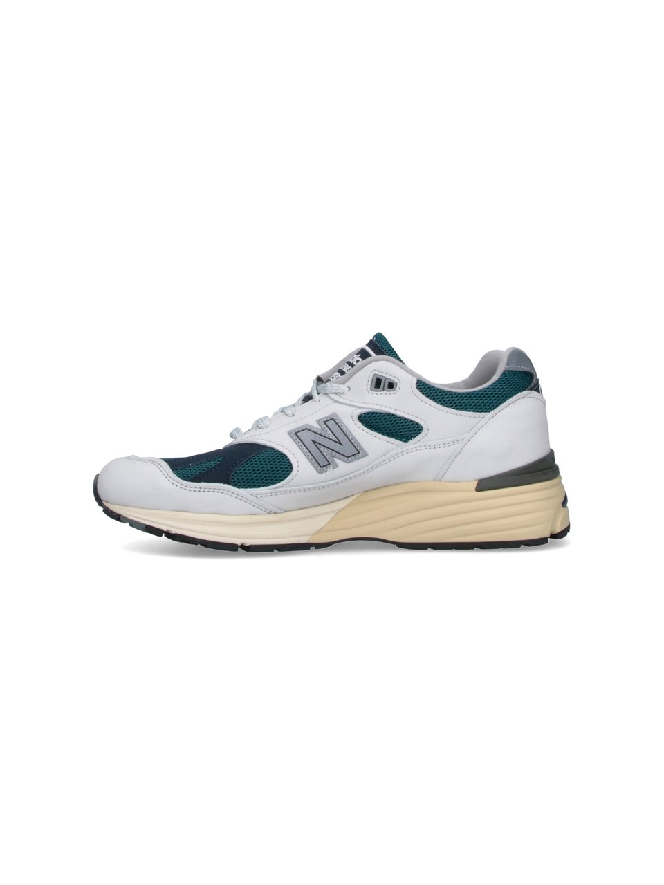 New Balance White Leather and Dark Teal Sneakers Wit