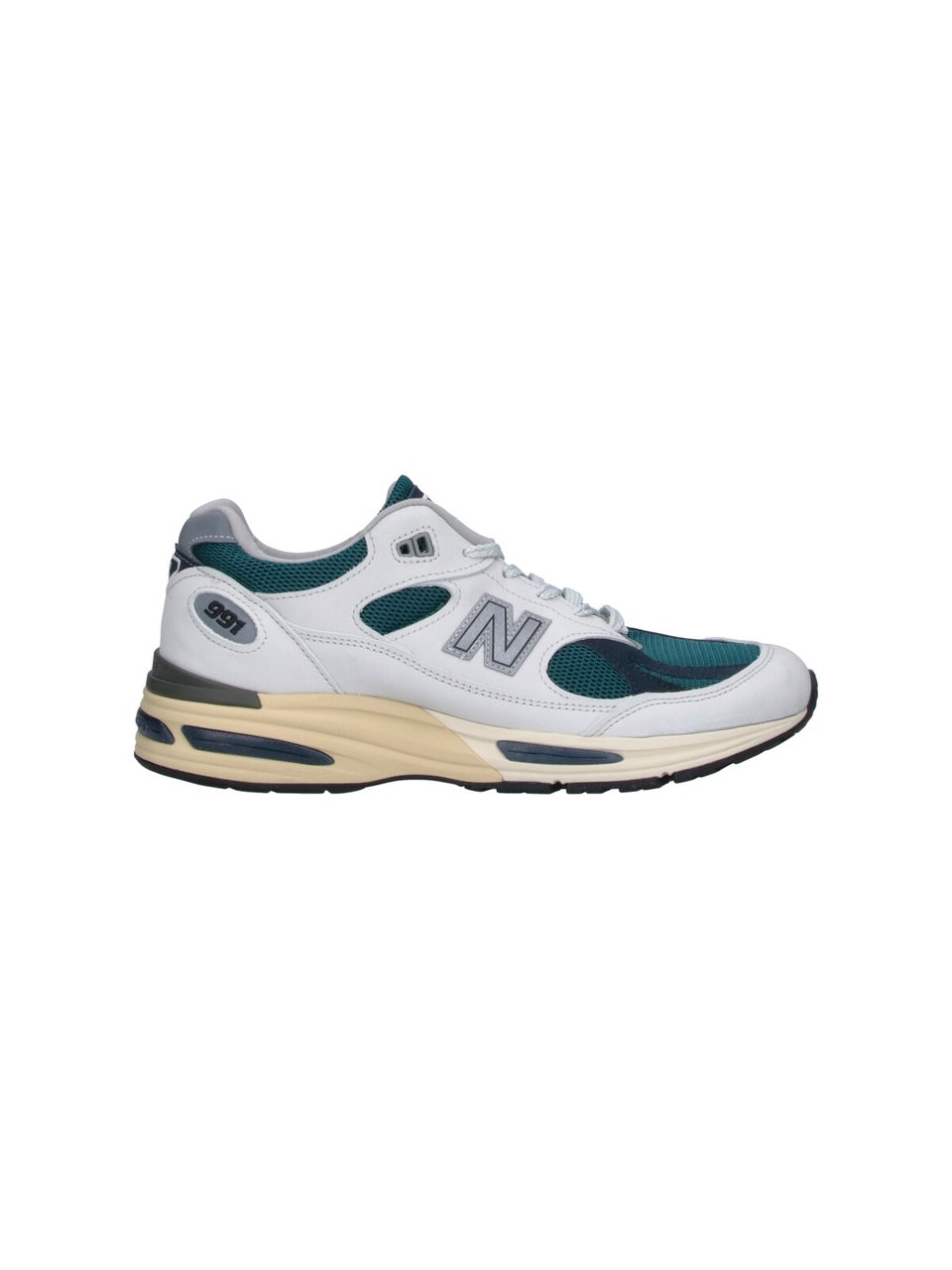 New Balance White Leather and Dark Teal Sneakers Wit