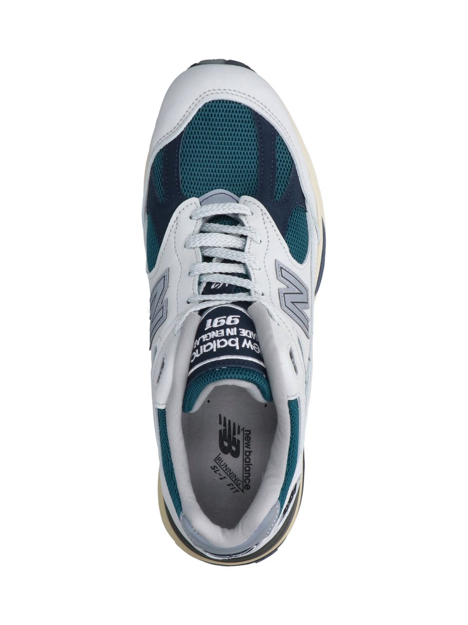 New Balance White Leather and Dark Teal Sneakers Wit
