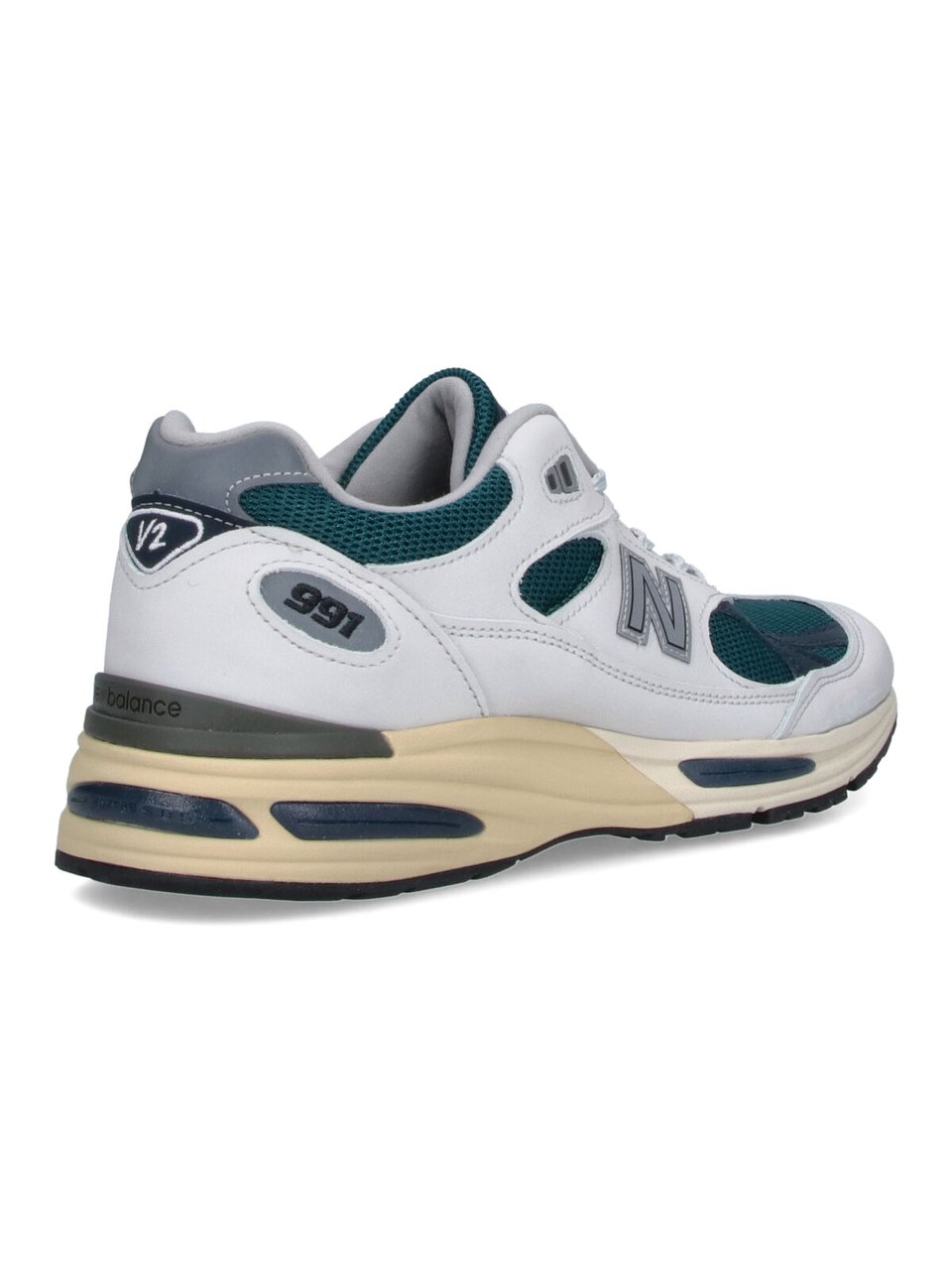 New Balance White Leather and Dark Teal Sneakers Wit