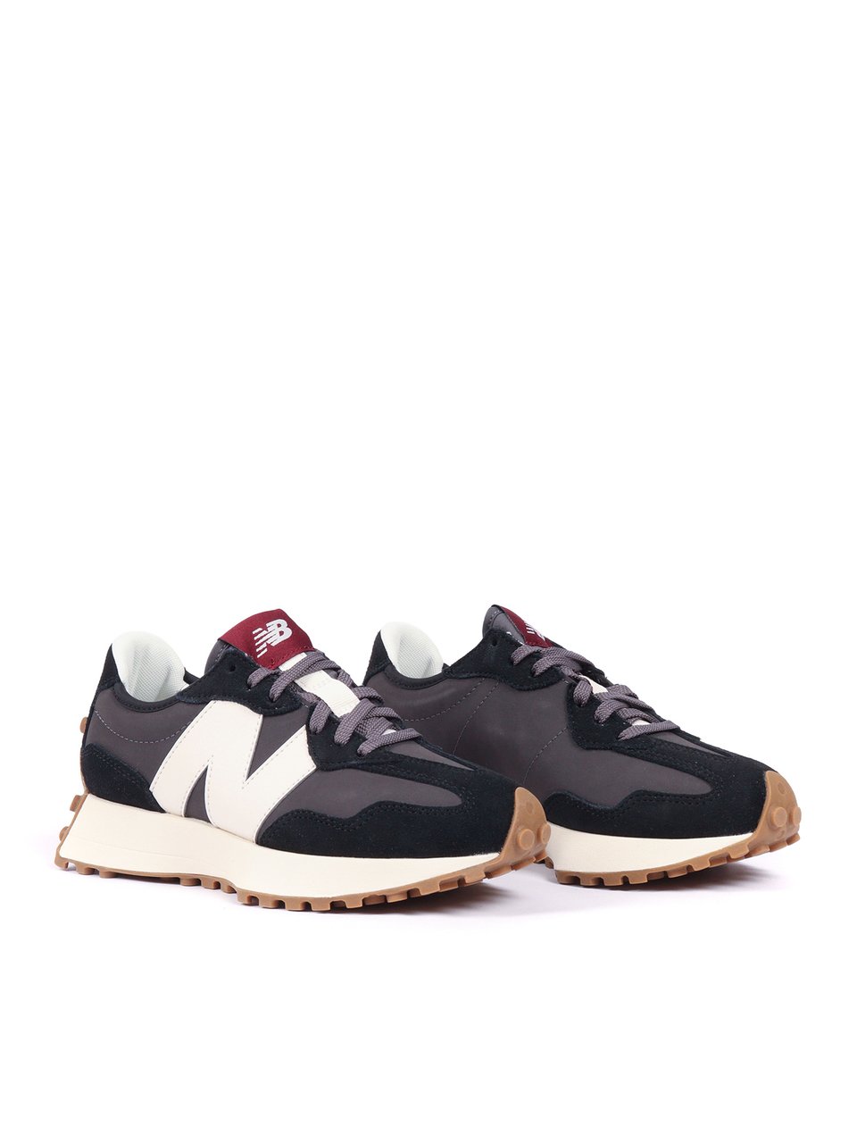 New Balance Black Suede Leather Contrast Sneakers Zwart