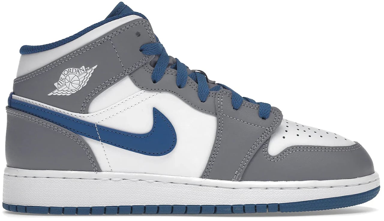Nike Jordan 1 Mid True Blue Cement (GS) Wit