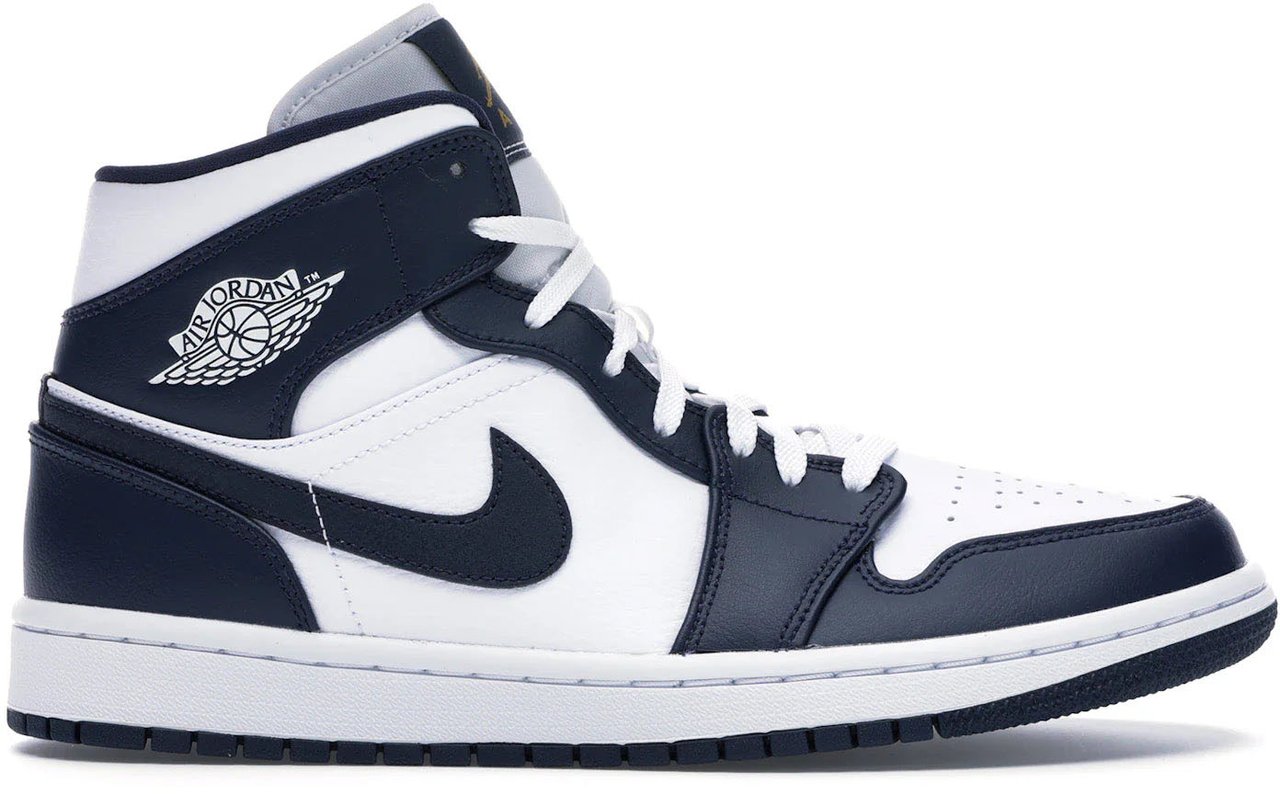 Nike Jordan 1 Mid White Metallic Gold Obsidian Wit