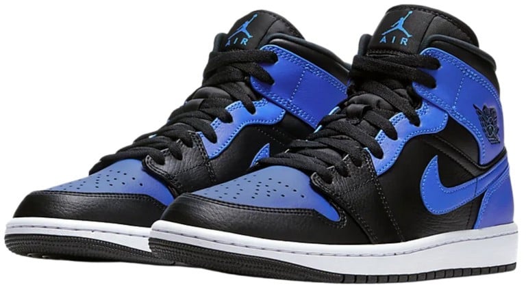 Nike Air Jordan 1 Mid Black Royal Tumbled Leather Zwart