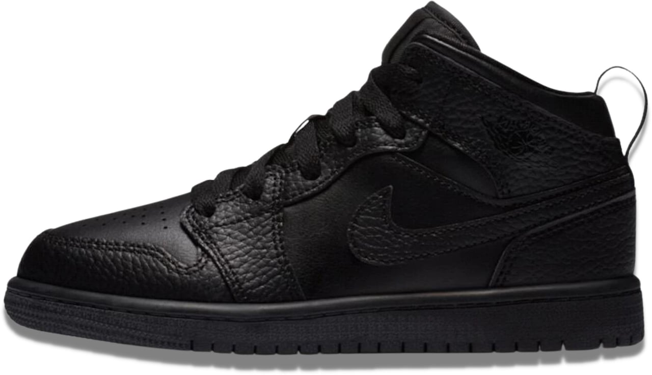 Nike Air Jordan 1 Mid Triple Black Tumbled Leather Enfant et Bébé Zwart