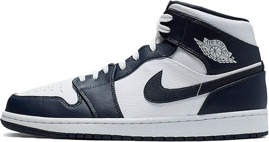 Nike Air Jordan 1 Mid White Metallic Gold Obsidian Blauw
