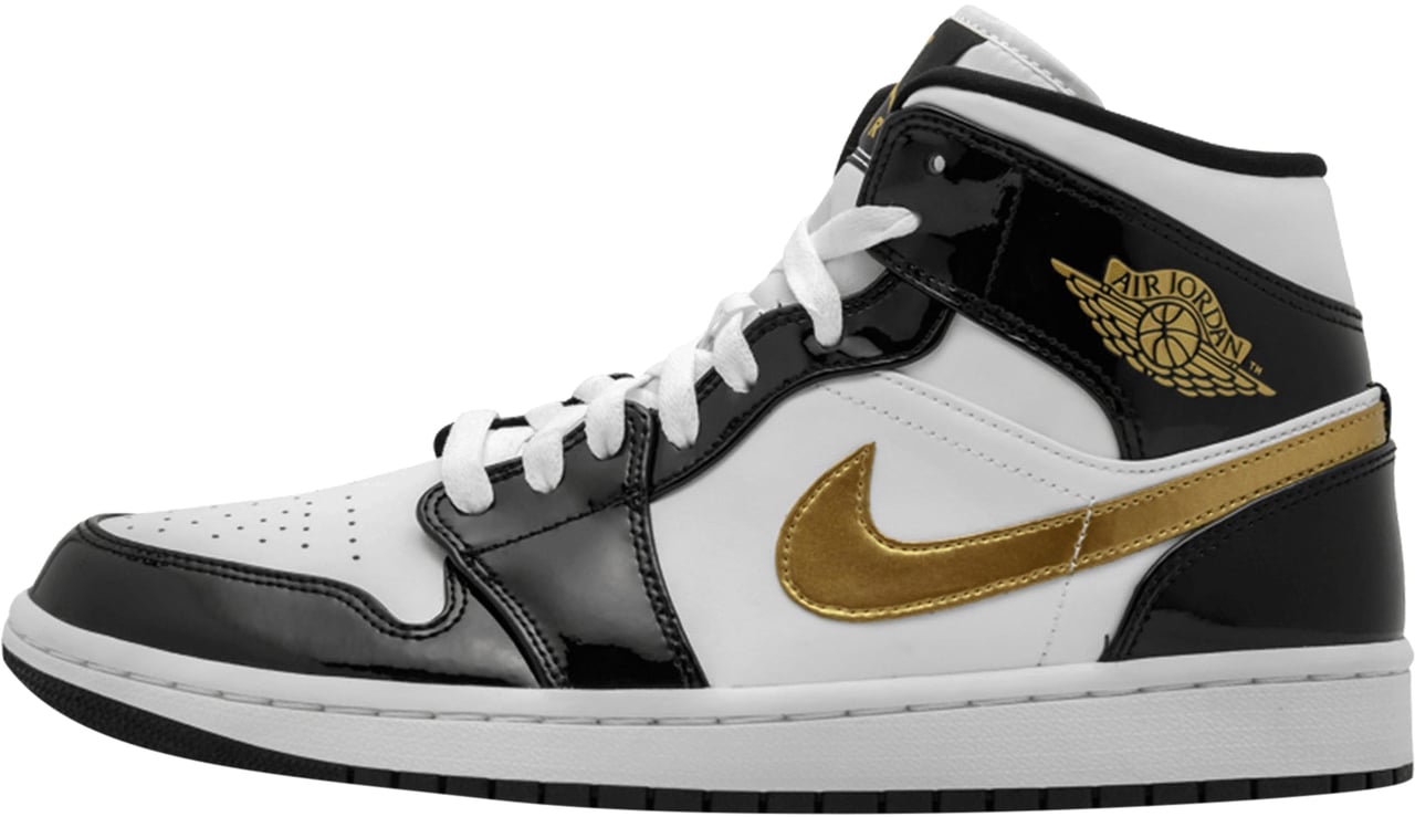 Nike Air Jordan 1 Mid SE Black Gold Patent Leather Divers