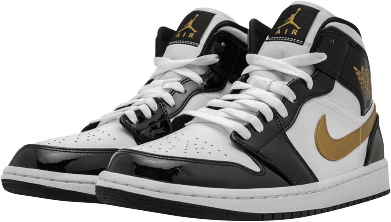 Nike Air Jordan 1 Mid SE Black Gold Patent Leather Divers