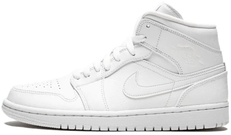 Nike Air Jordan 1 Mid Triple White Patent Swoosh Wit