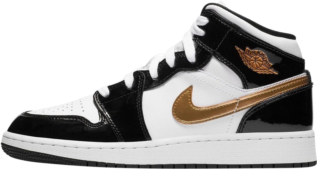 Nike Air Jordan 1 Mid SE Black Gold Patent Leather (GS) Divers
