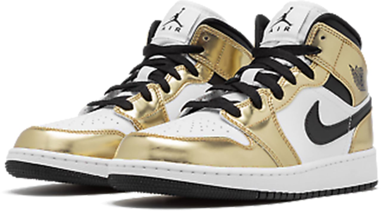 Nike Air Jordan 1 Mid Metallic Gold Black White (GS) Divers