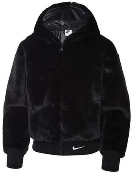 Nike Faux Fur Jacket Nike Sportswear Essentials Black White Zwart