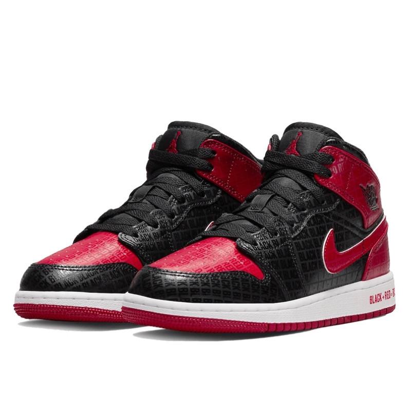Nike Air Jordan 1 Mid Bred Text Zwart