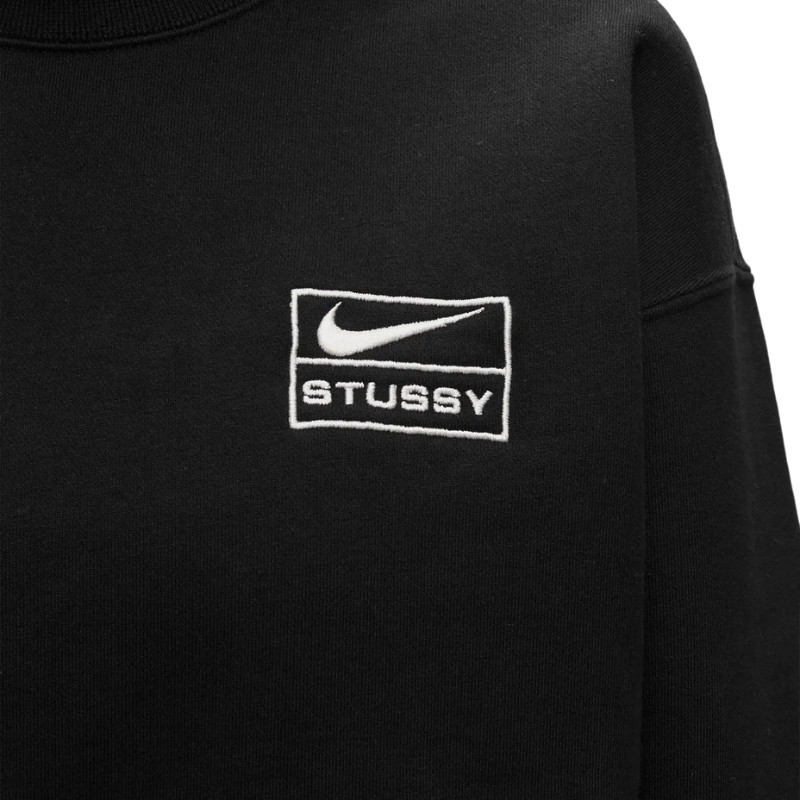 Nike Sweat Nike x Stussy Wash Crew Fleece Black Zwart
