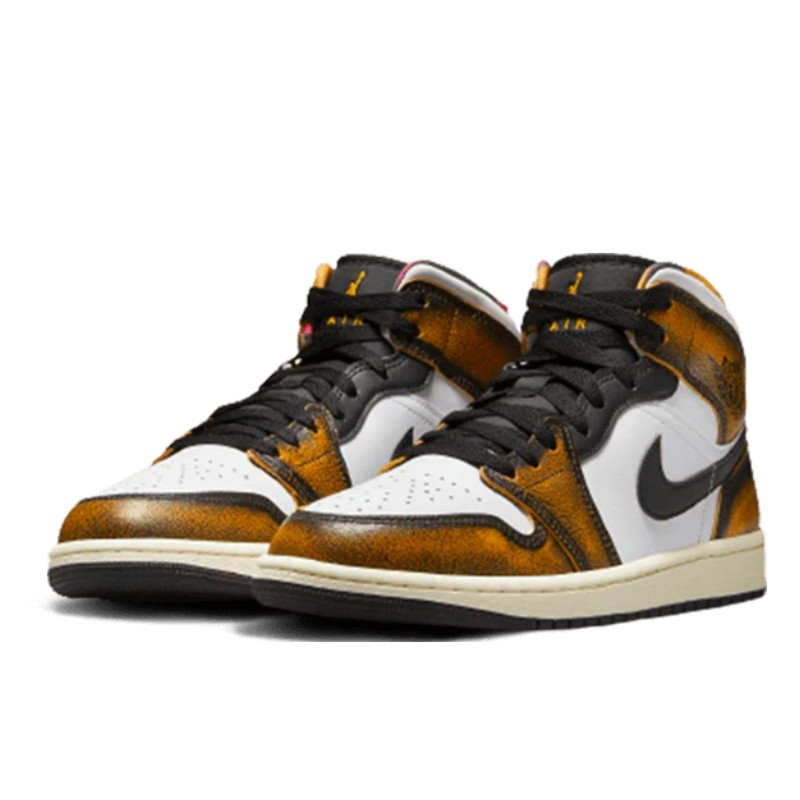 Nike Air Jordan 1 Mid SE Orange Wear-Away Zwart
