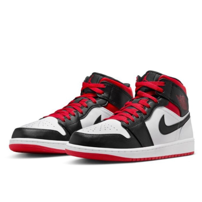 Nike Air Jordan 1 Mid Black Toe Medium Red Collar Rood