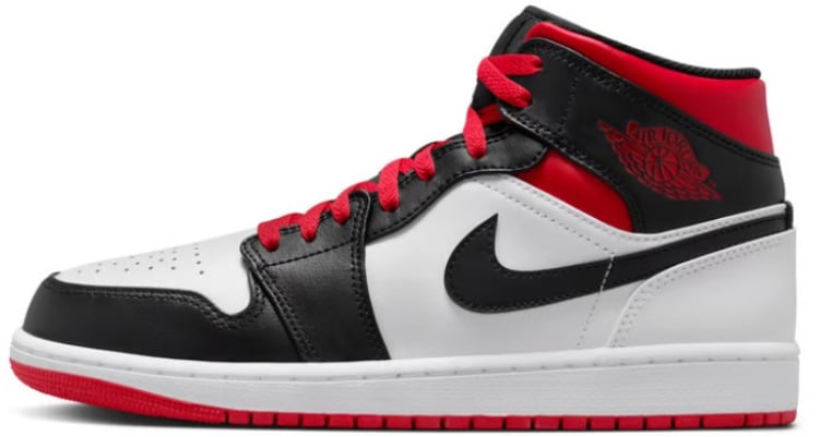 Nike Air Jordan 1 Mid Black Toe Medium Red Collar Rood