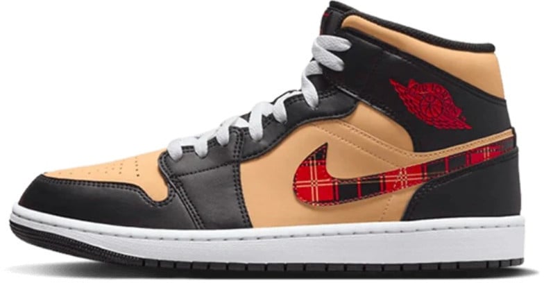 Nike Air Jordan 1 Mid SE Tartan Swoosh Zwart