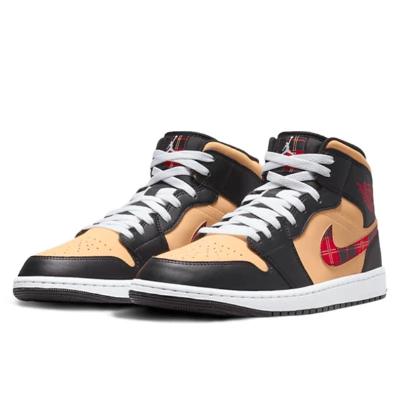 Nike Air Jordan 1 Mid SE Tartan Swoosh Zwart