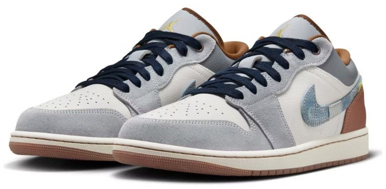 Nike Air Jordan 1 Low SE Phantom Repaired Denim Swoosh Grijs