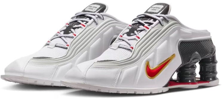 Nike Nike Shox MR4 Mule Martine Rose Metallic Platinum Varsity Red Wit