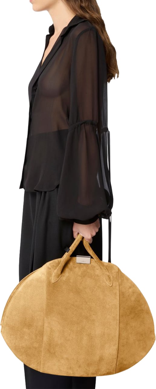 Nina Ricci Elongated Oval Brown Silk and Nylon Handbag Bruin