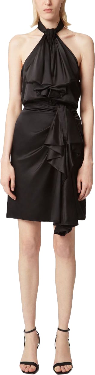 Nina Ricci Ruffled Halterneck Top in Silk Blend Zwart